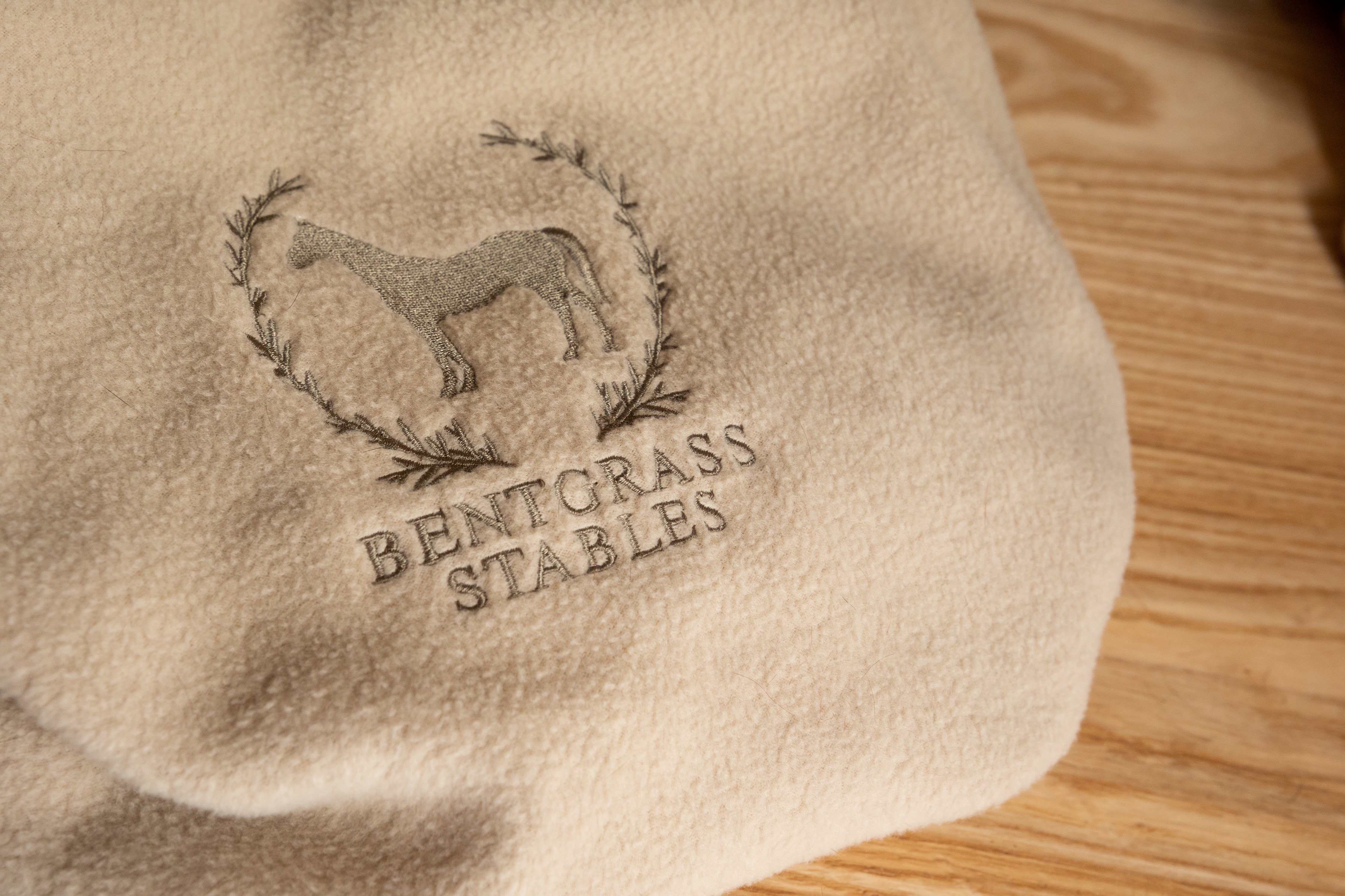 Bentgrass Stables logo embroidered on equestrian equipment